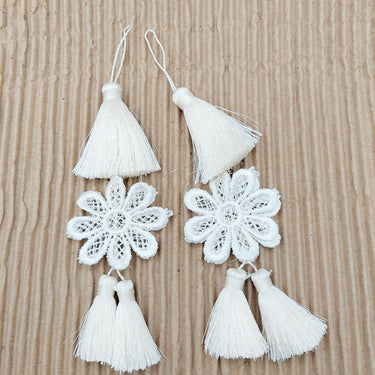 Set of 2 Off White Floral Tassels, Indian Tassels, Boho Chic Tassels